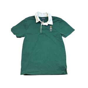 Polo Bear green Cotton Short-Sleeve Rugby Shirt boys sz m 10/12 collared preppy